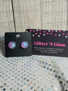 755 Iridescent Purple Mermaid Scale Stud Earrings