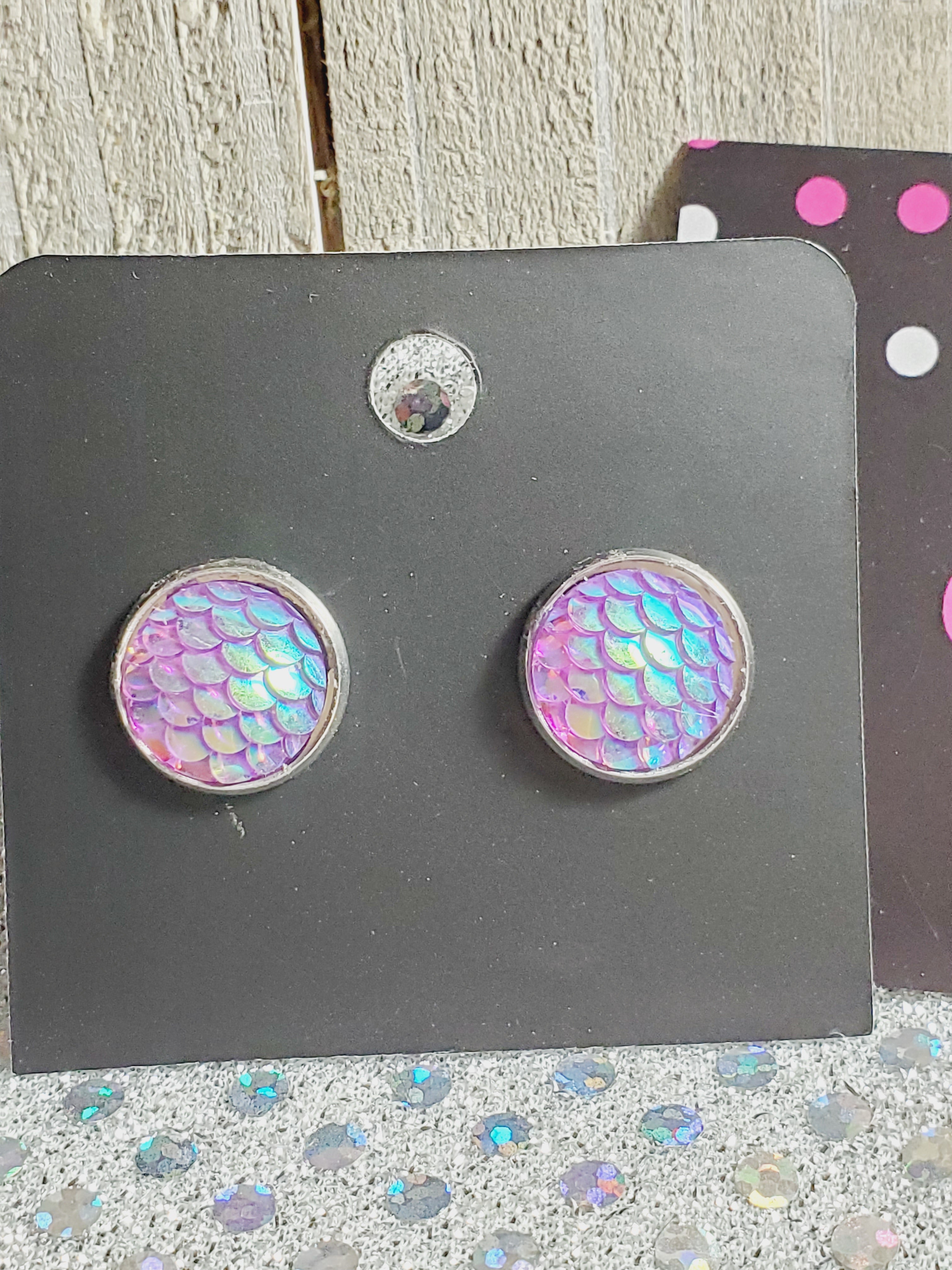 755 Iridescent Purple Mermaid Scale Stud Earrings