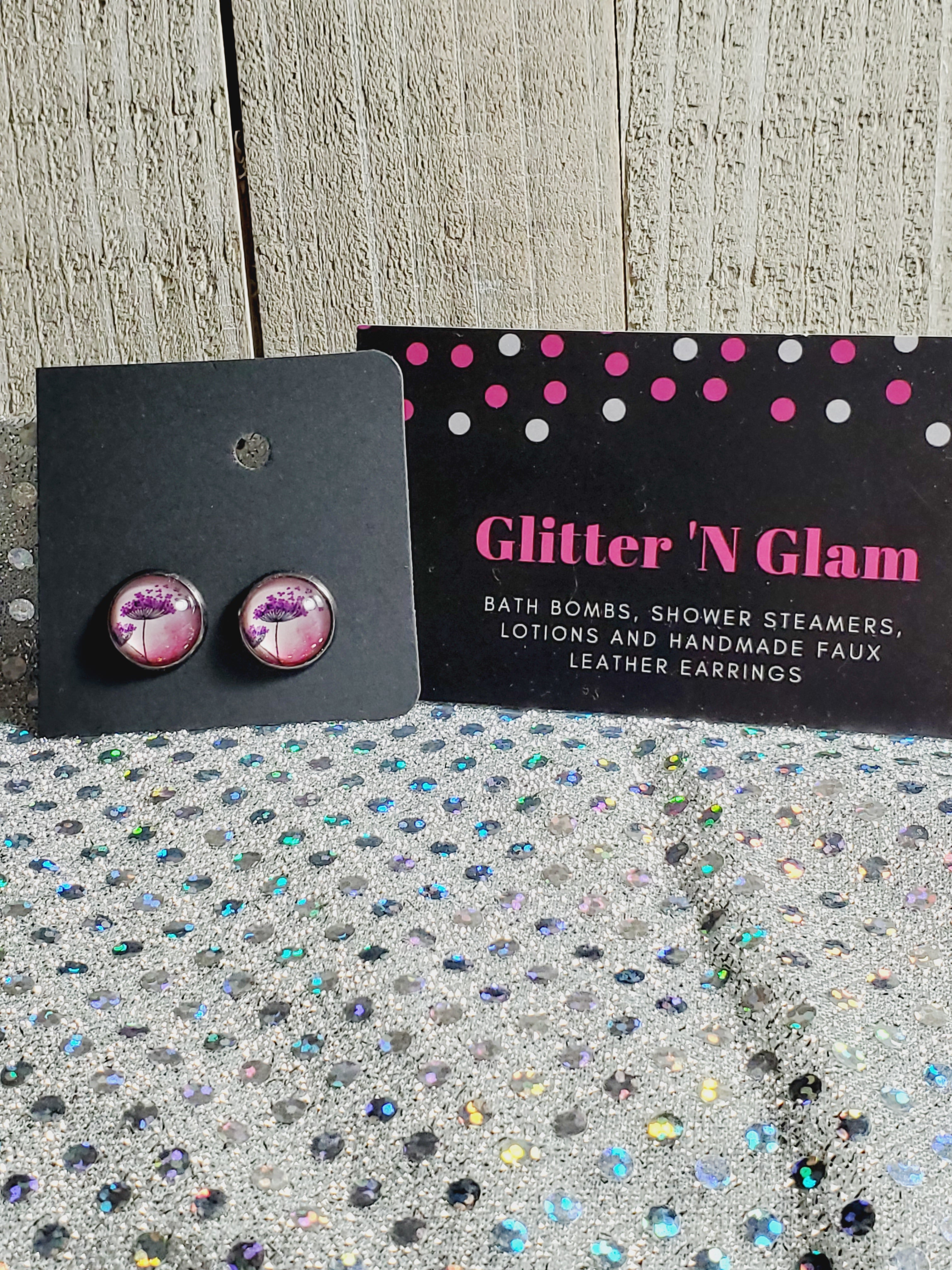 748 Pink/Purple Dandelions Stud Earrings