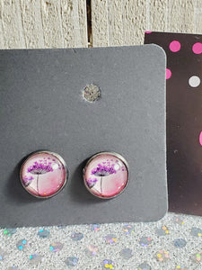 748 Pink/Purple Dandelions Stud Earrings
