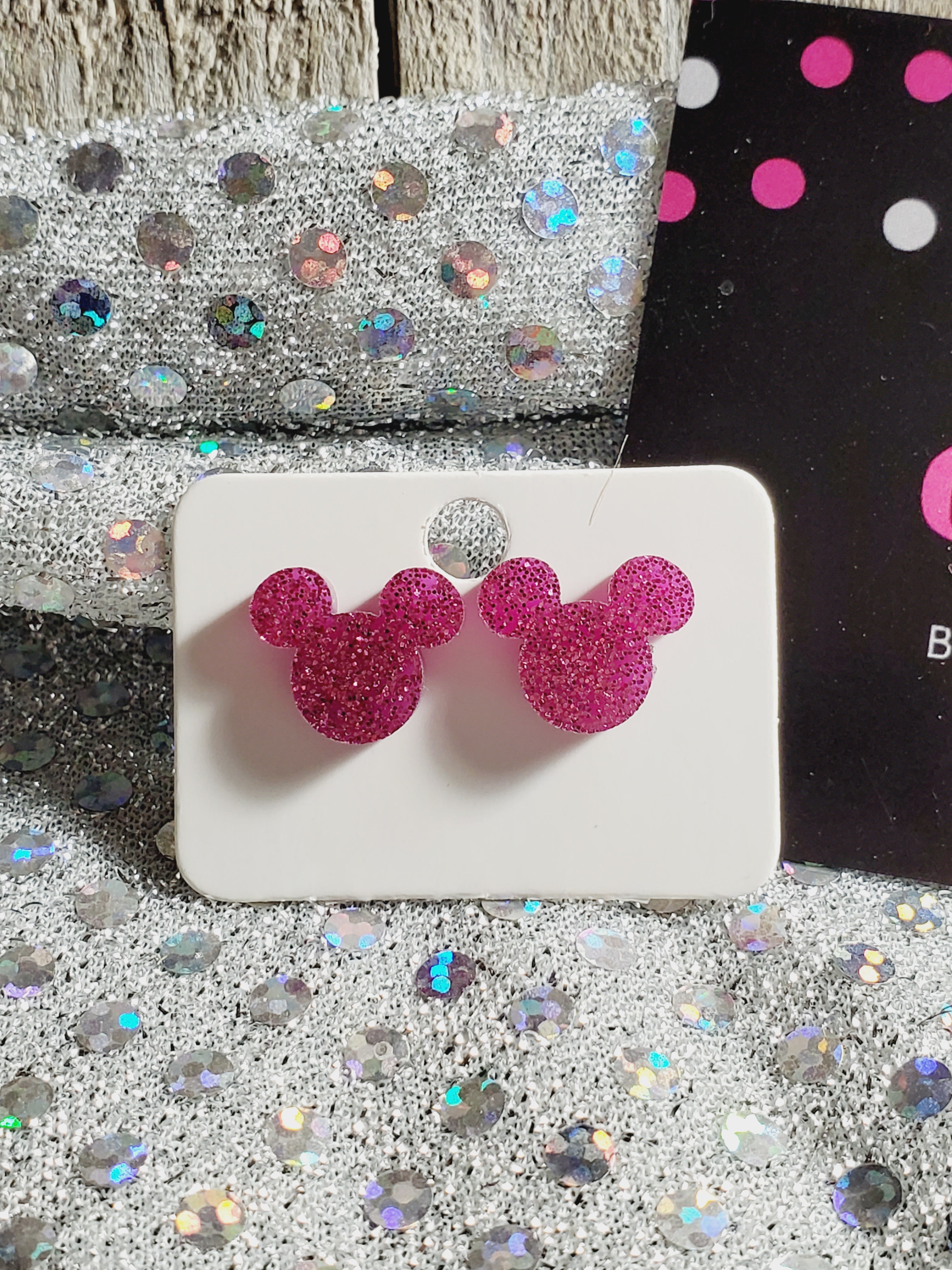 737 Glittery Pink Inspired Mouse Stud Earrings