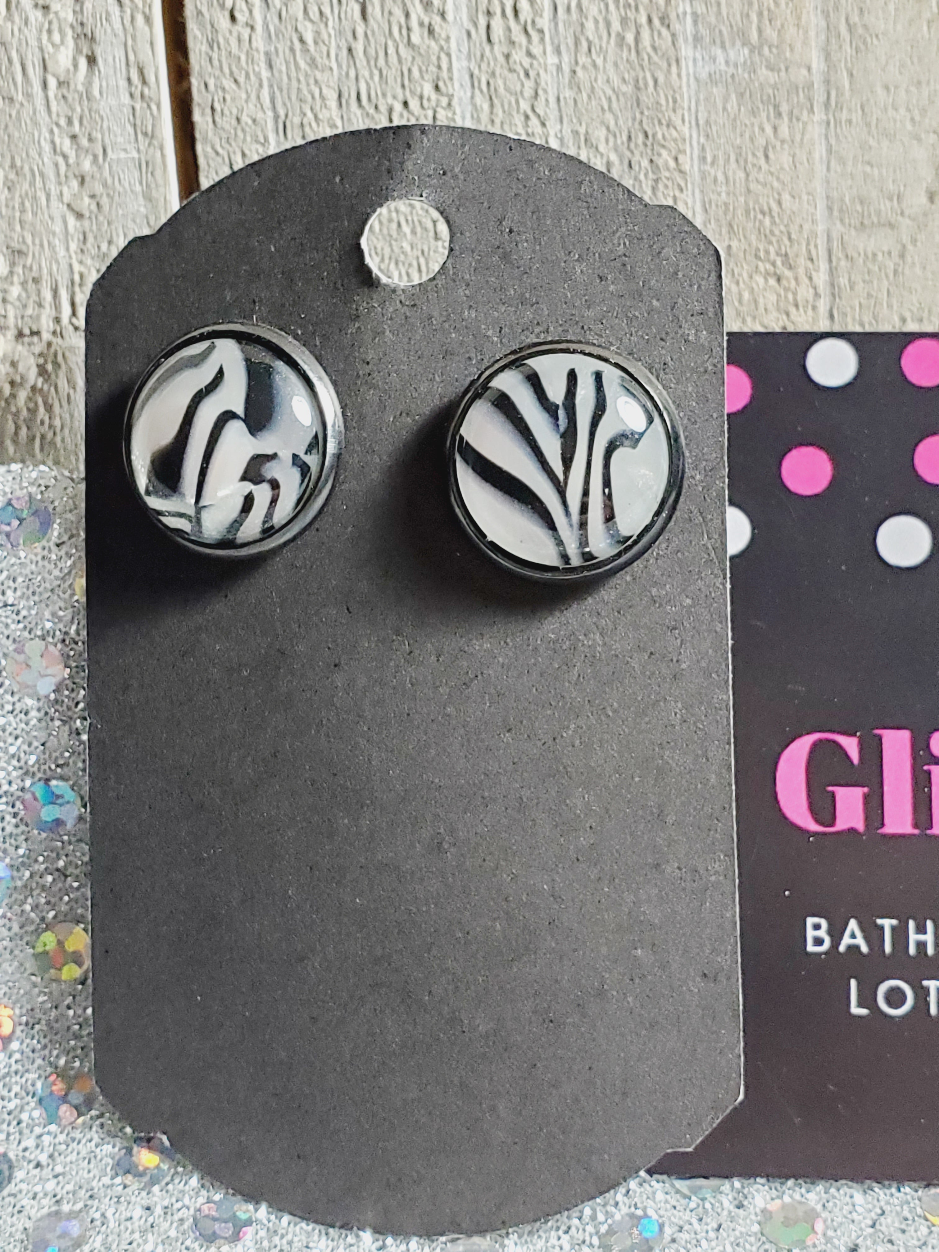 700 Black and White Zebra Print Stud Earrings