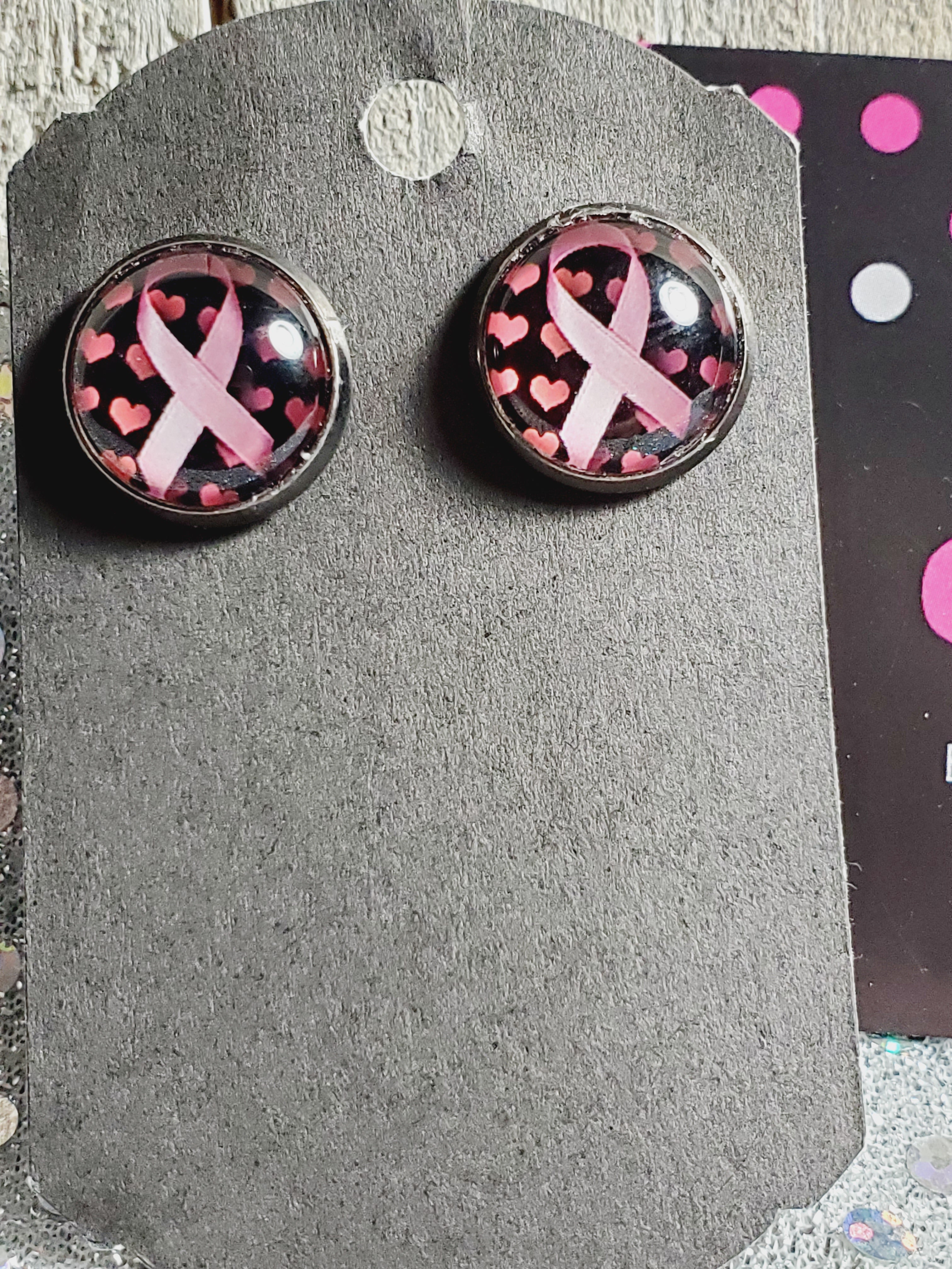 868 Pink Ribbon Awareness Stud Earrings