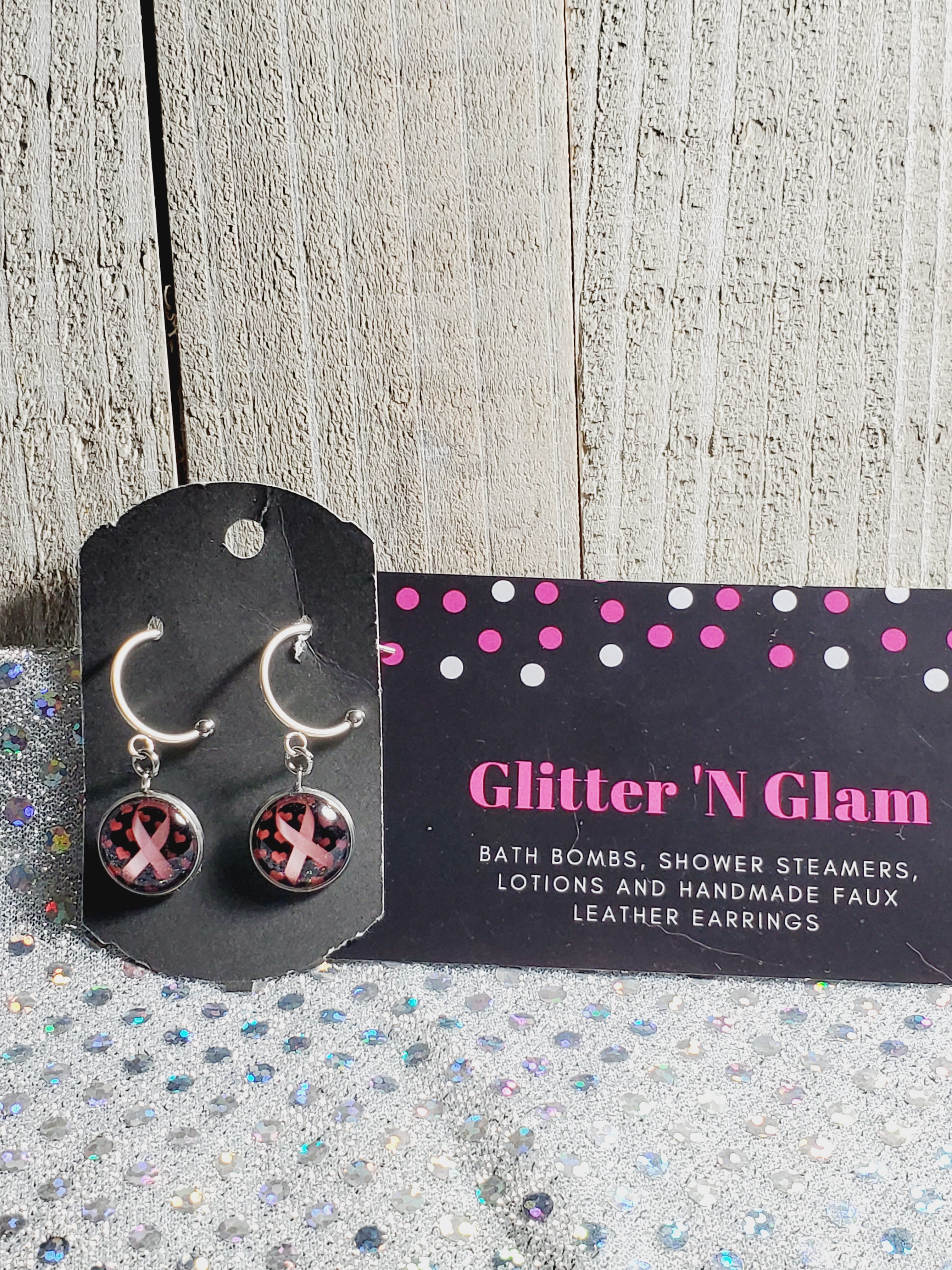 869 Pink Ribbon Hoop Dangle Earrings