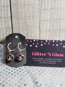869 Pink Ribbon Hoop Dangle Earrings