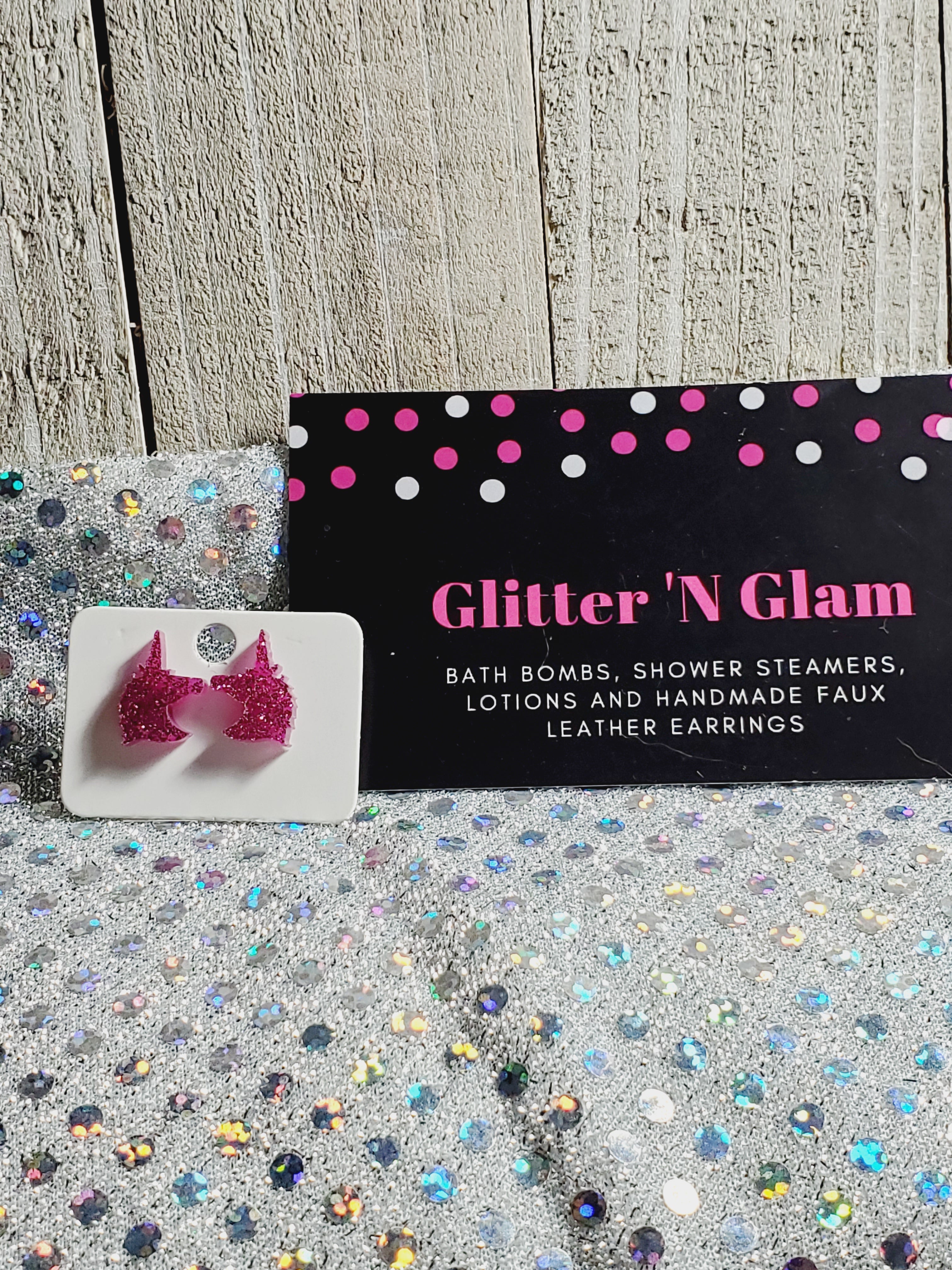 872 Glittery Pink Unicorns Stud Earrings