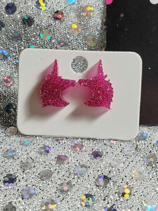 872 Glittery Pink Unicorns Stud Earrings