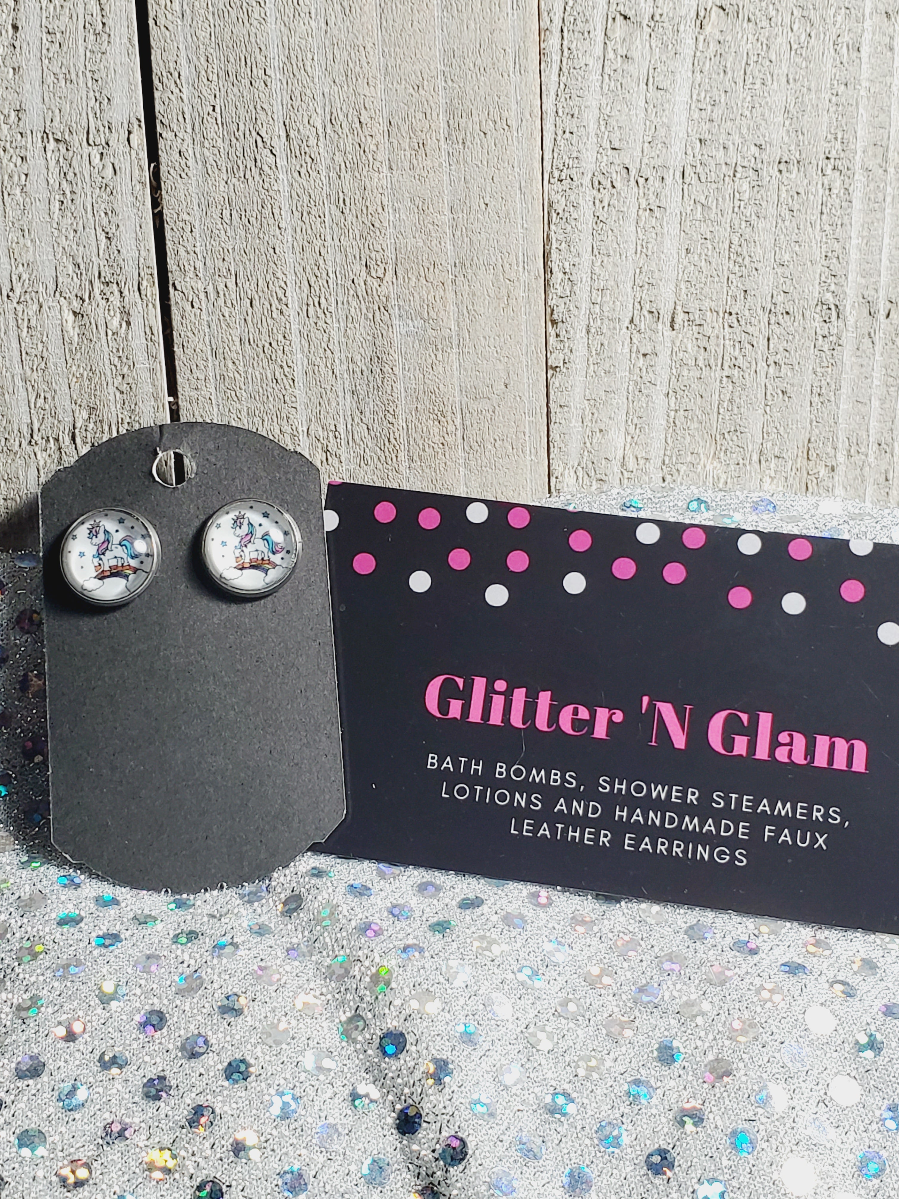 878 Unicorn Stud Earrings Standing on Rainbow