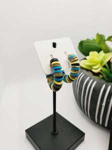 264 Aqua Blue, Yellow, Black and Olive Green Polymer Clay Beads Small Hoop Earrings