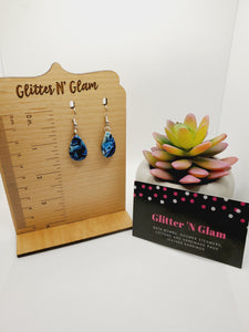 243 Blue Marbeled Teardrop Dangle Earrings