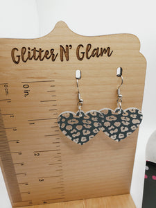 259 Gray Cheetah Heart Dangle Earrings