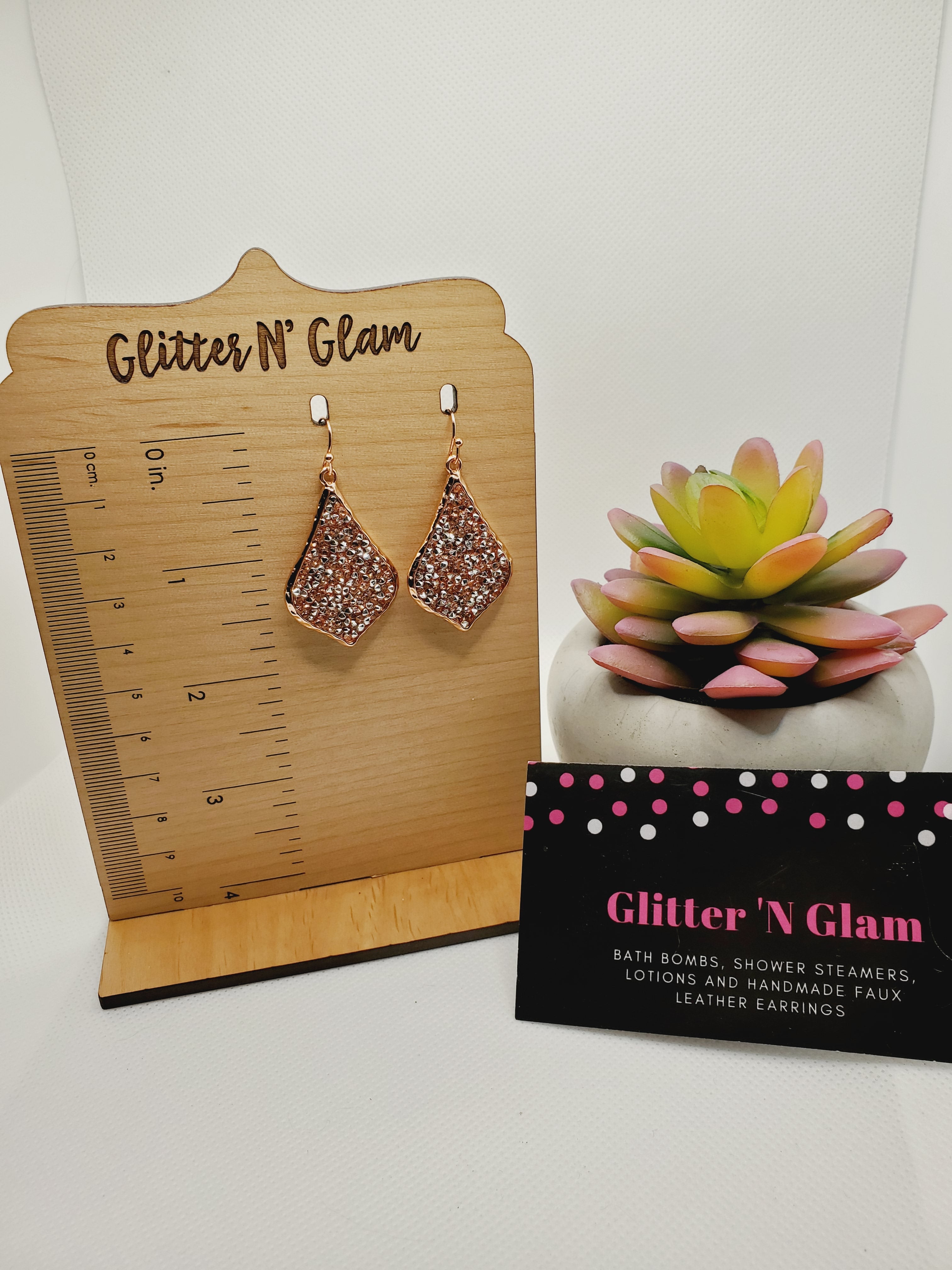 254 Rosegold/Silver Sparkly Teardrop Dangle Earrings