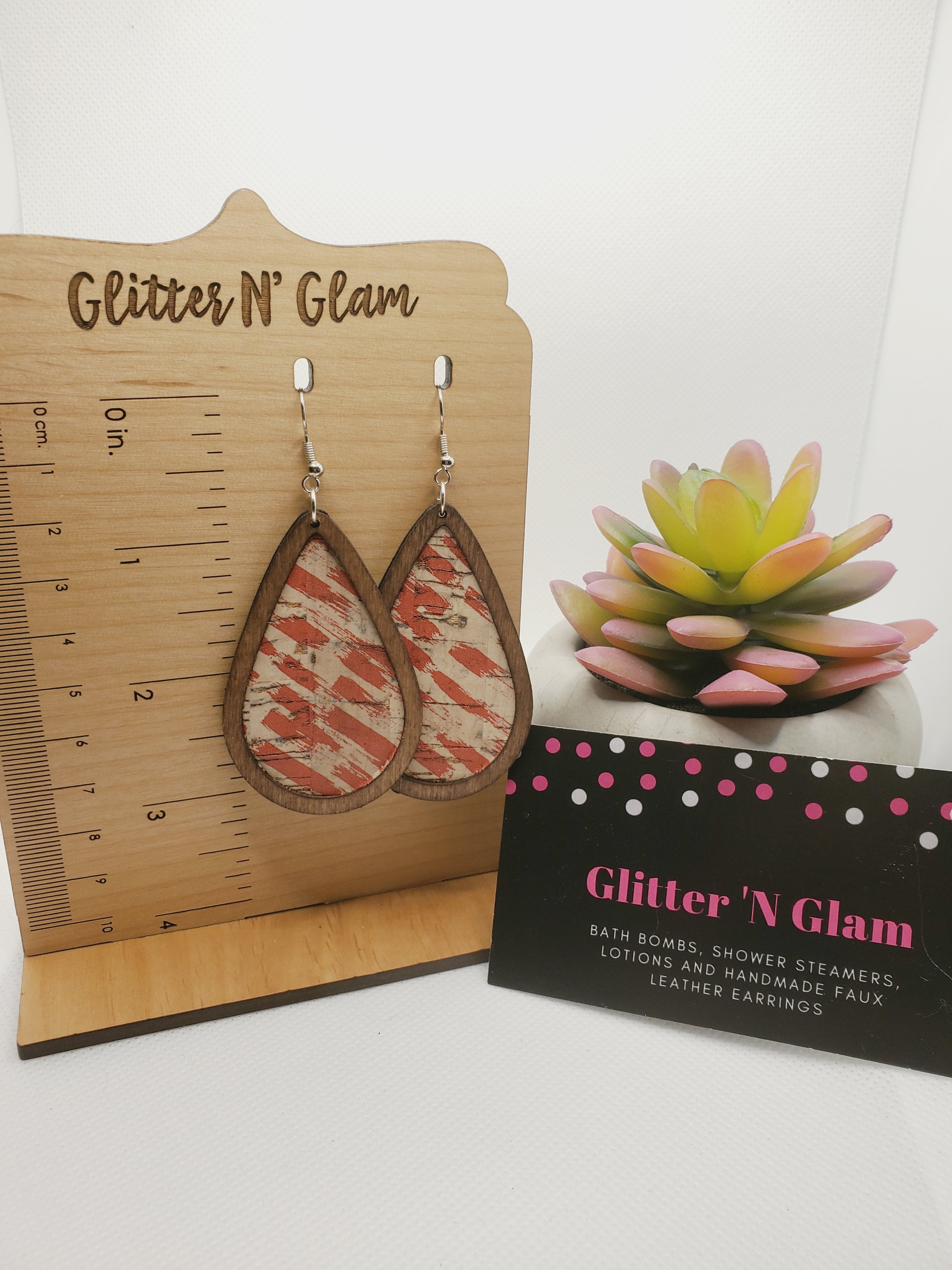 245 Wood with Design Leather Dangle Earring