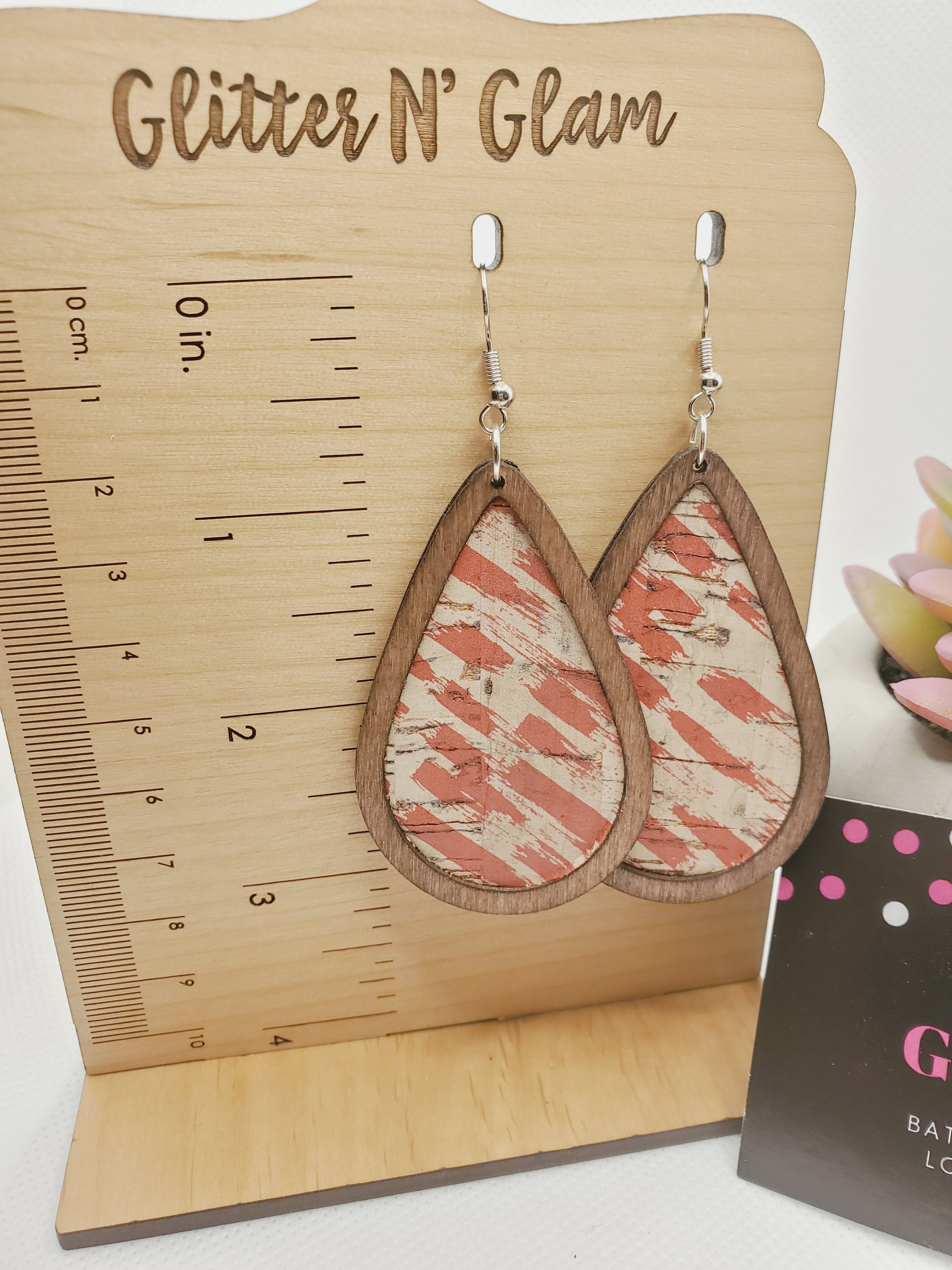 245 Wood with Design Leather Dangle Earring
