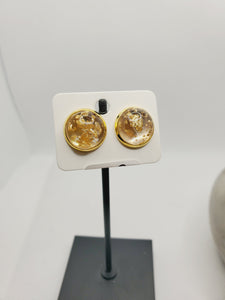 914 Clear with Gold Flakes Stud Earrings