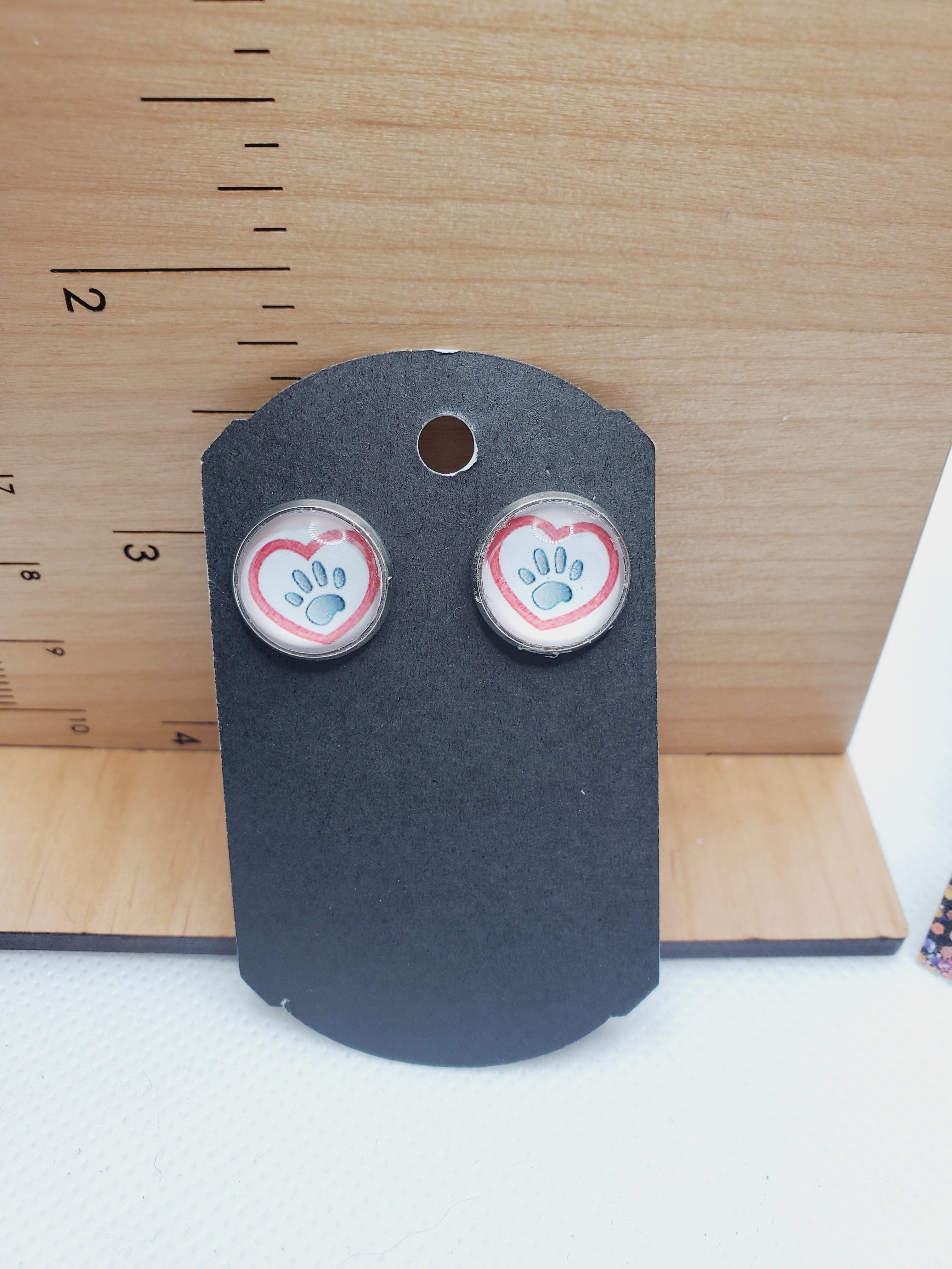 723 Paw Print with Heart Stud Earrings
