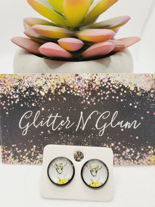 986 Goat with Sunflowers Stud Earrings