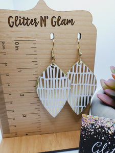 431 Gold and White Decopage Wood Dangle Earrings