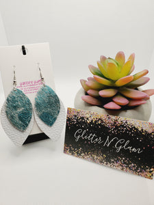 444 Teal Hair-on Leather Dangle Earrings