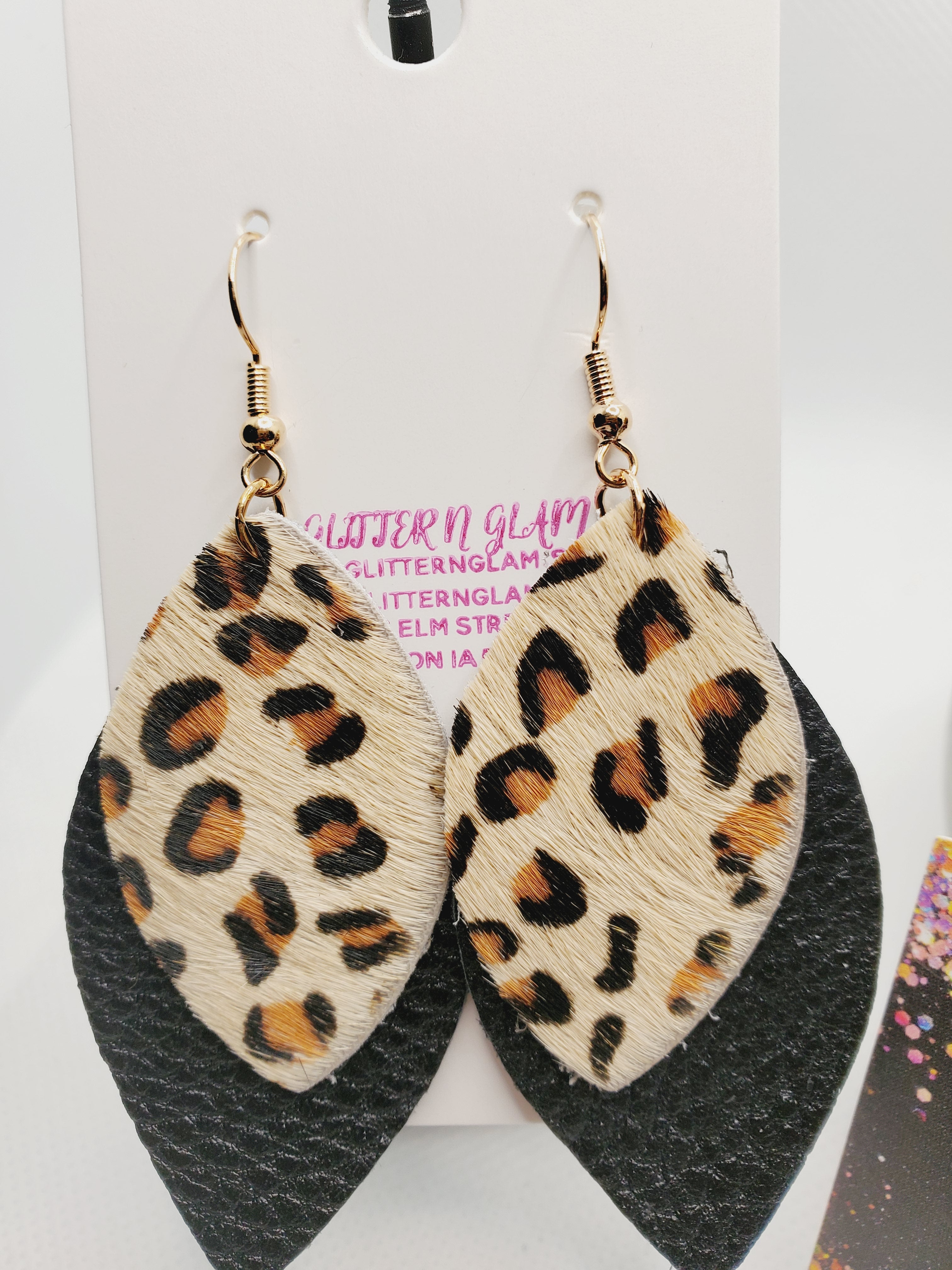 446 Cheetah Print Hair-On Leather Dangle Earrings