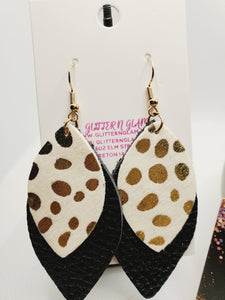 445 Gold Animal Print Hair-On Leather Dangle Earrings