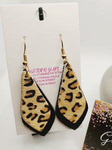 457 Small Dark Cheetah Print with Black Dangle Earrings
