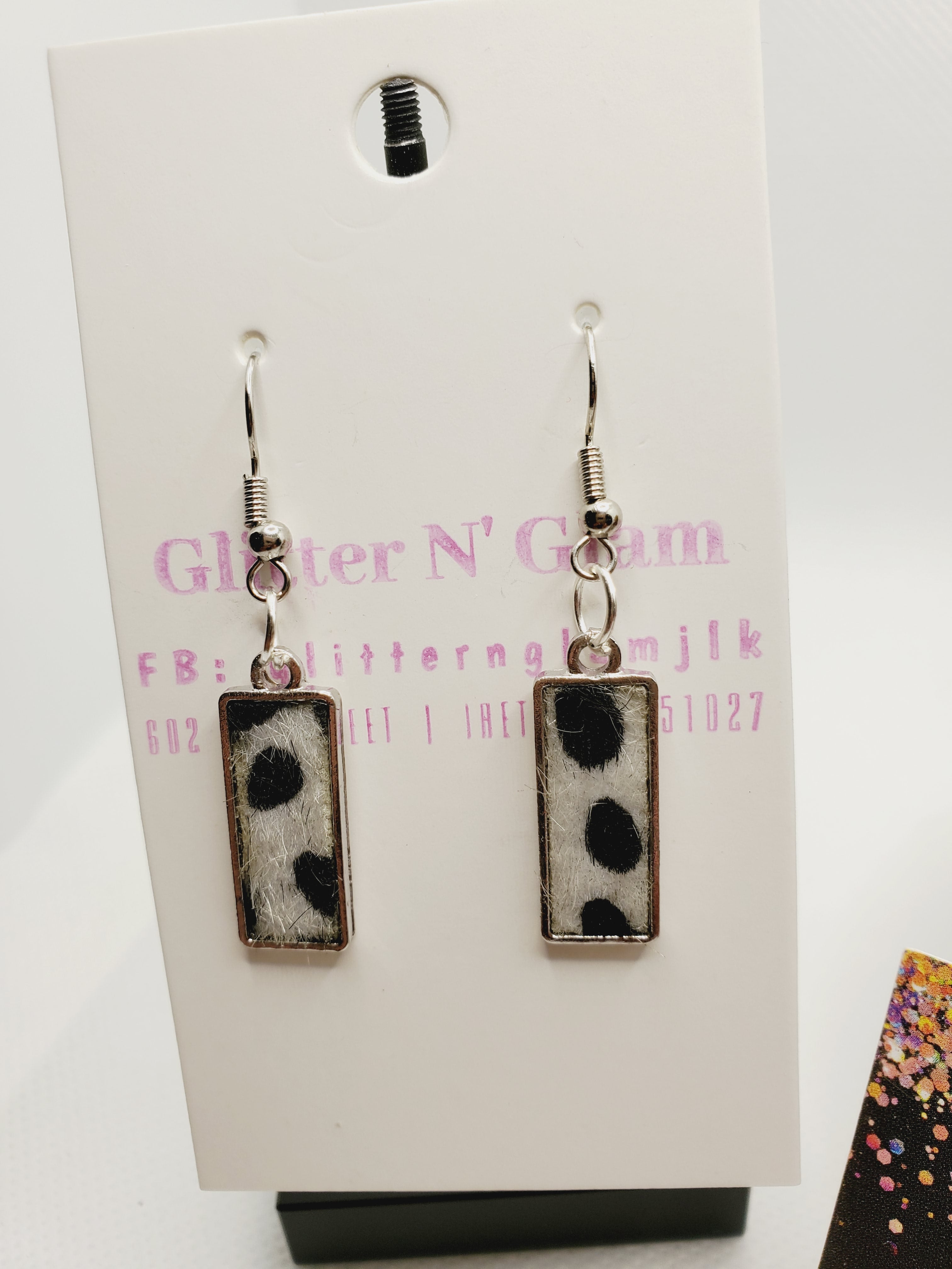435 Cow Print Hair-On Retangle Dangle Earrings