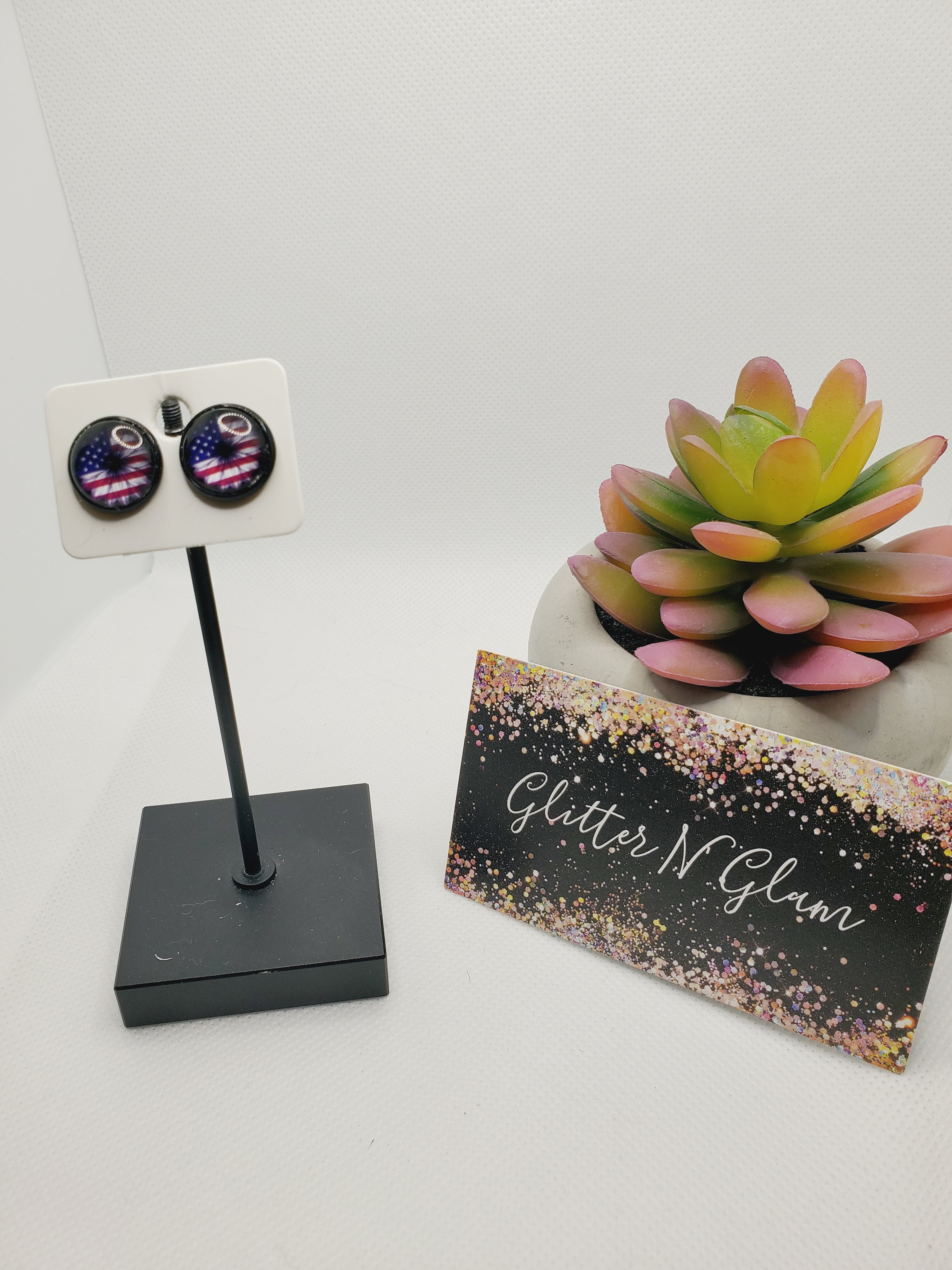 1019 American Flag Sunflower Stud Earrings