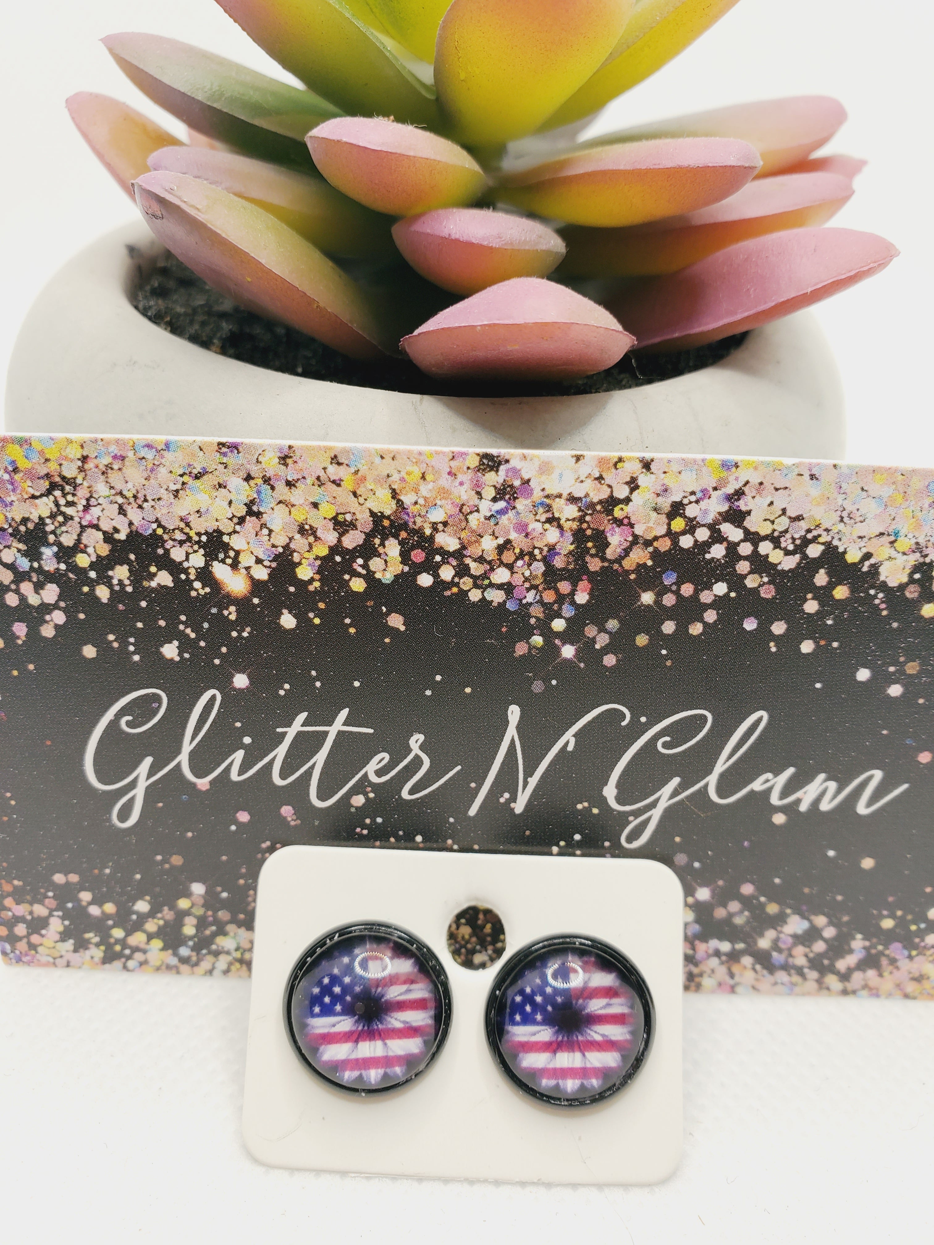 1019 American Flag Sunflower Stud Earrings