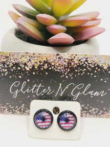 1019 American Flag Sunflower Stud Earrings