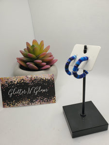 493 Blue, White, Black, Purple Polymer Clay Small Hoop Earrings