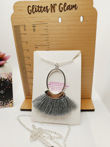 555 Gray and Silver Tassel Long Statement Necklace