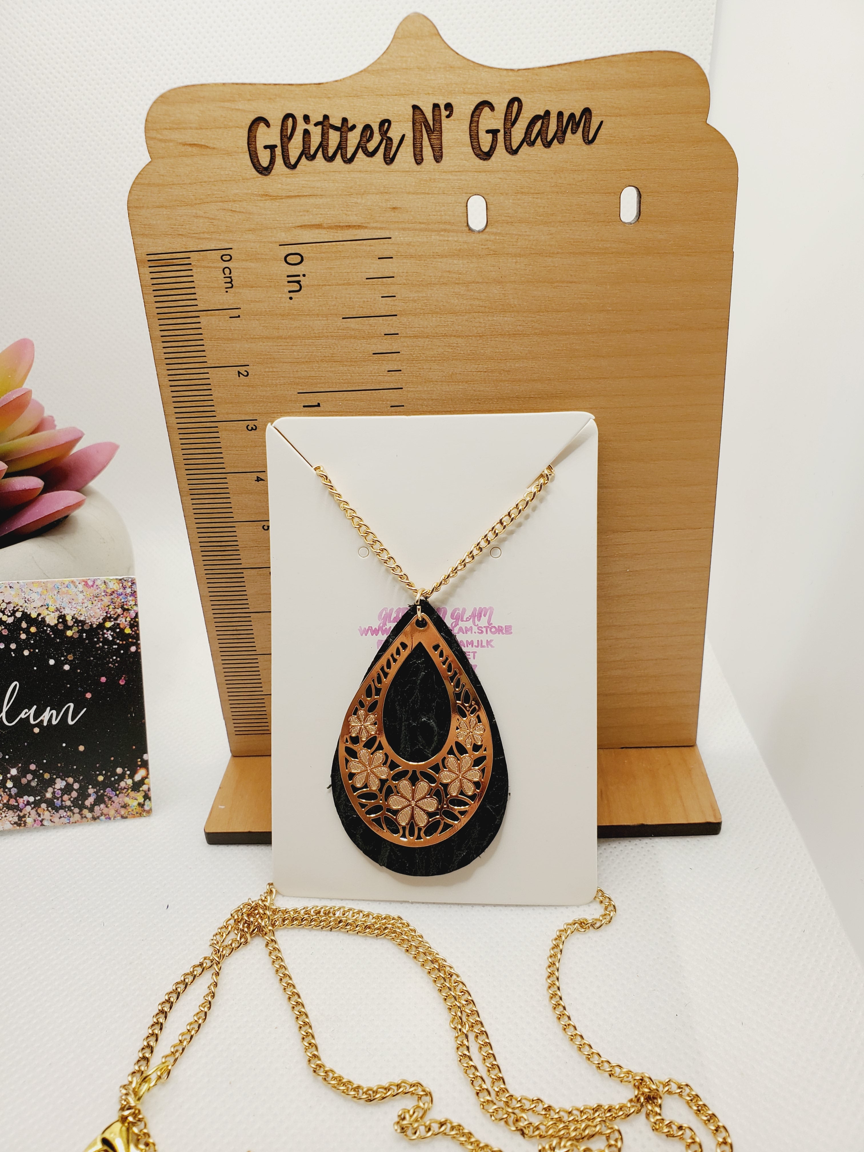 557 Black and Gold Long Statement Necklace