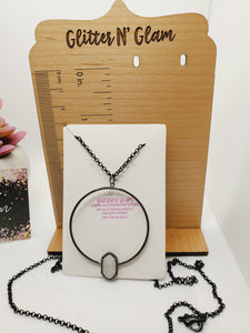 558 Gunmetal with White Druzy Long Statement Necklace