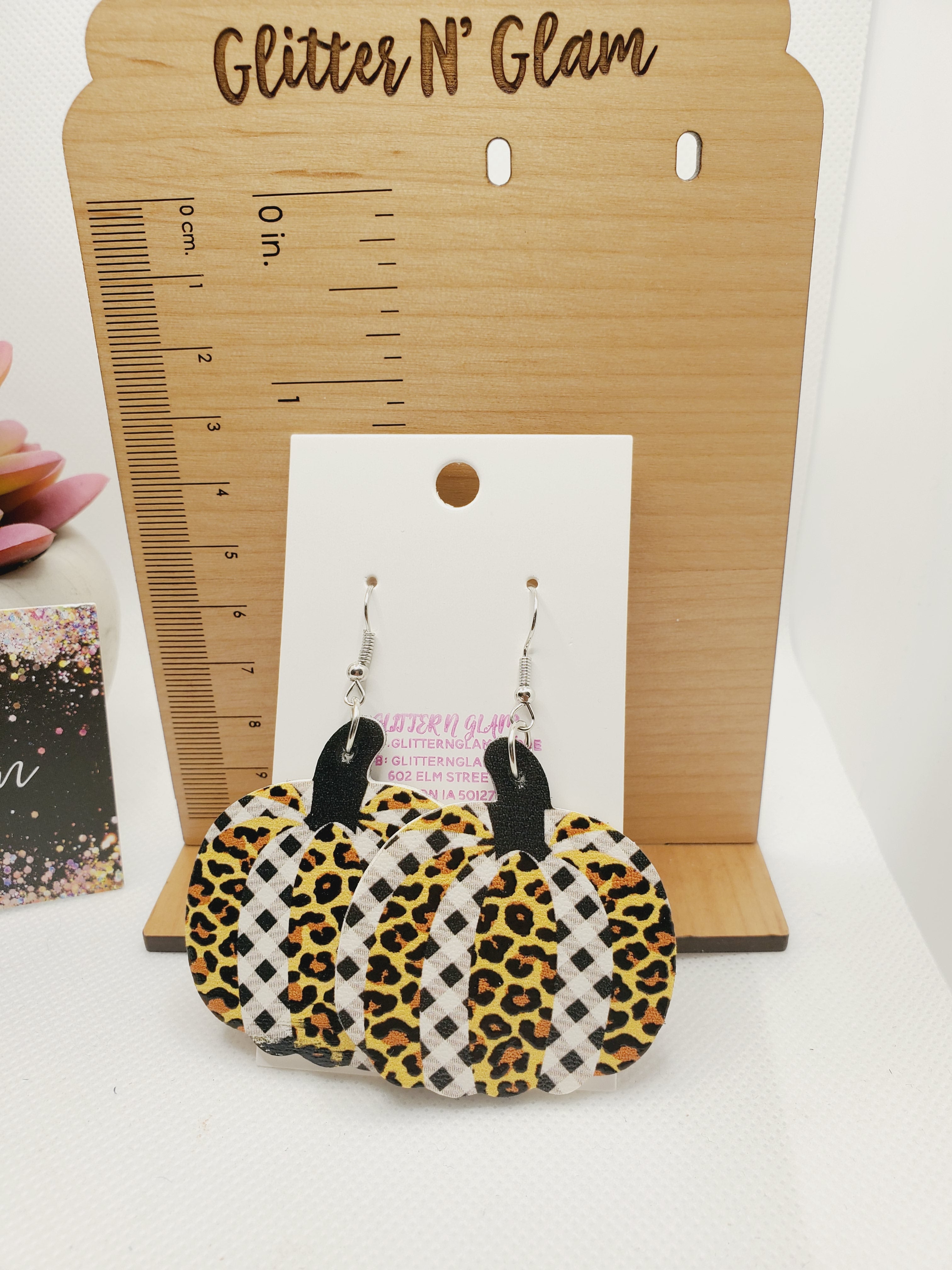 497 Cheetah and Buffalo Plaid Pumpkin Dangle Earring