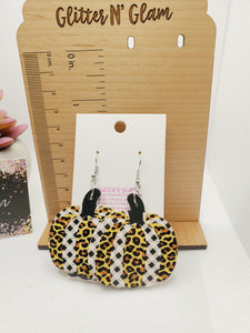 497 Cheetah and Buffalo Plaid Pumpkin Dangle Earring