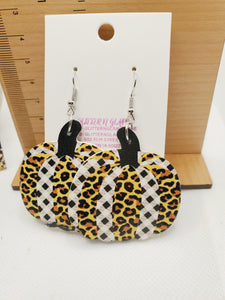 497 Cheetah and Buffalo Plaid Pumpkin Dangle Earring