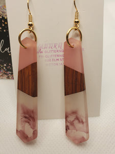 1022 Liliac Resin and Wood Dangle Earrings