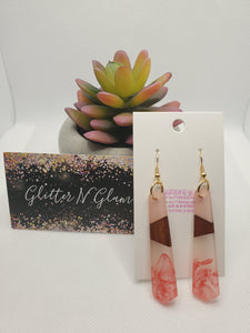 1024 Pink Resin and Wood Dangle Earrings