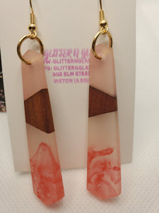 1024 Pink Resin and Wood Dangle Earrings