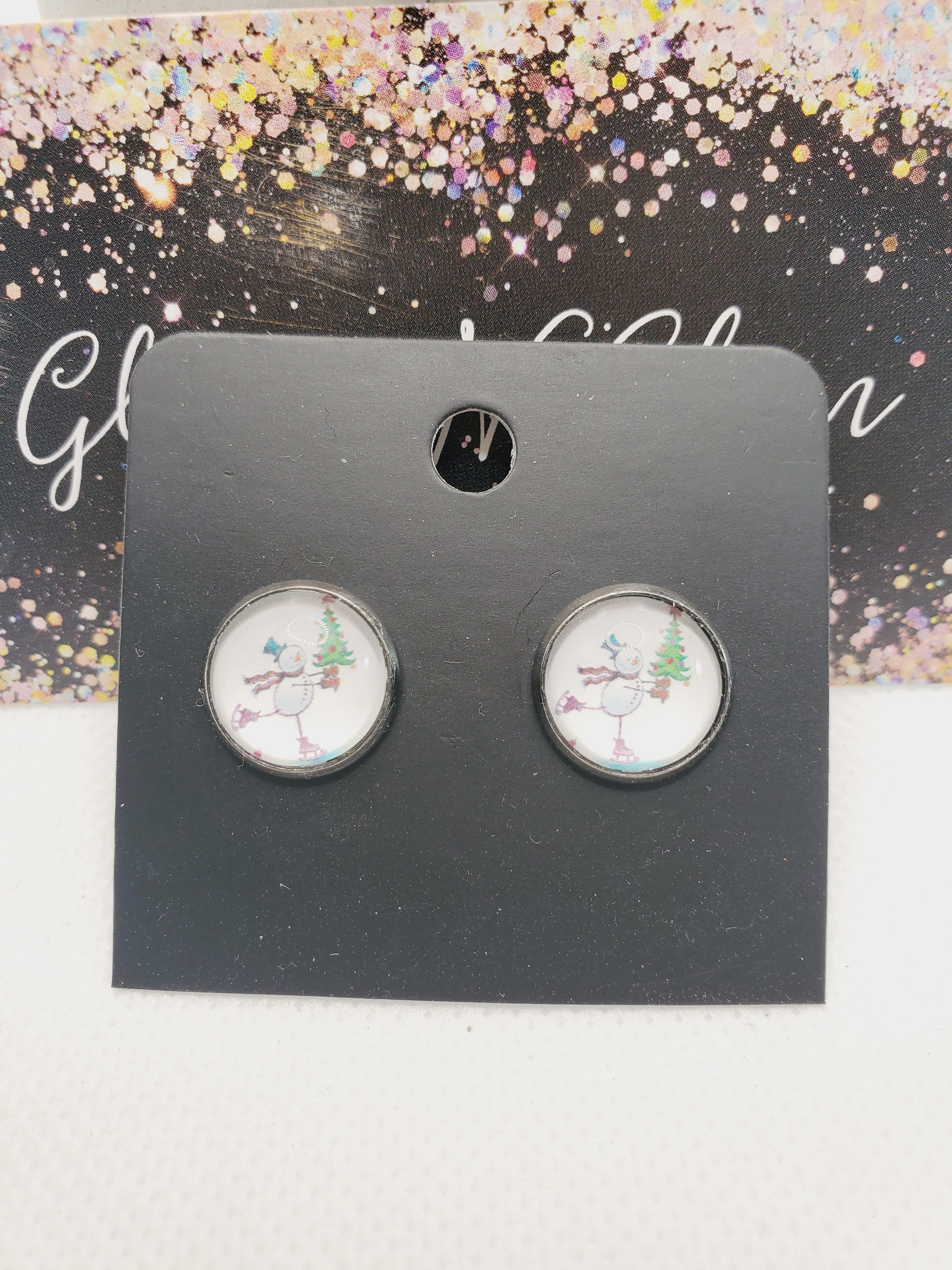 1066 Snowman Ice Skating Stud Earrings
