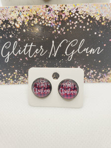 1076 Buffalo Plaid Merry Christmas Stud Earrings