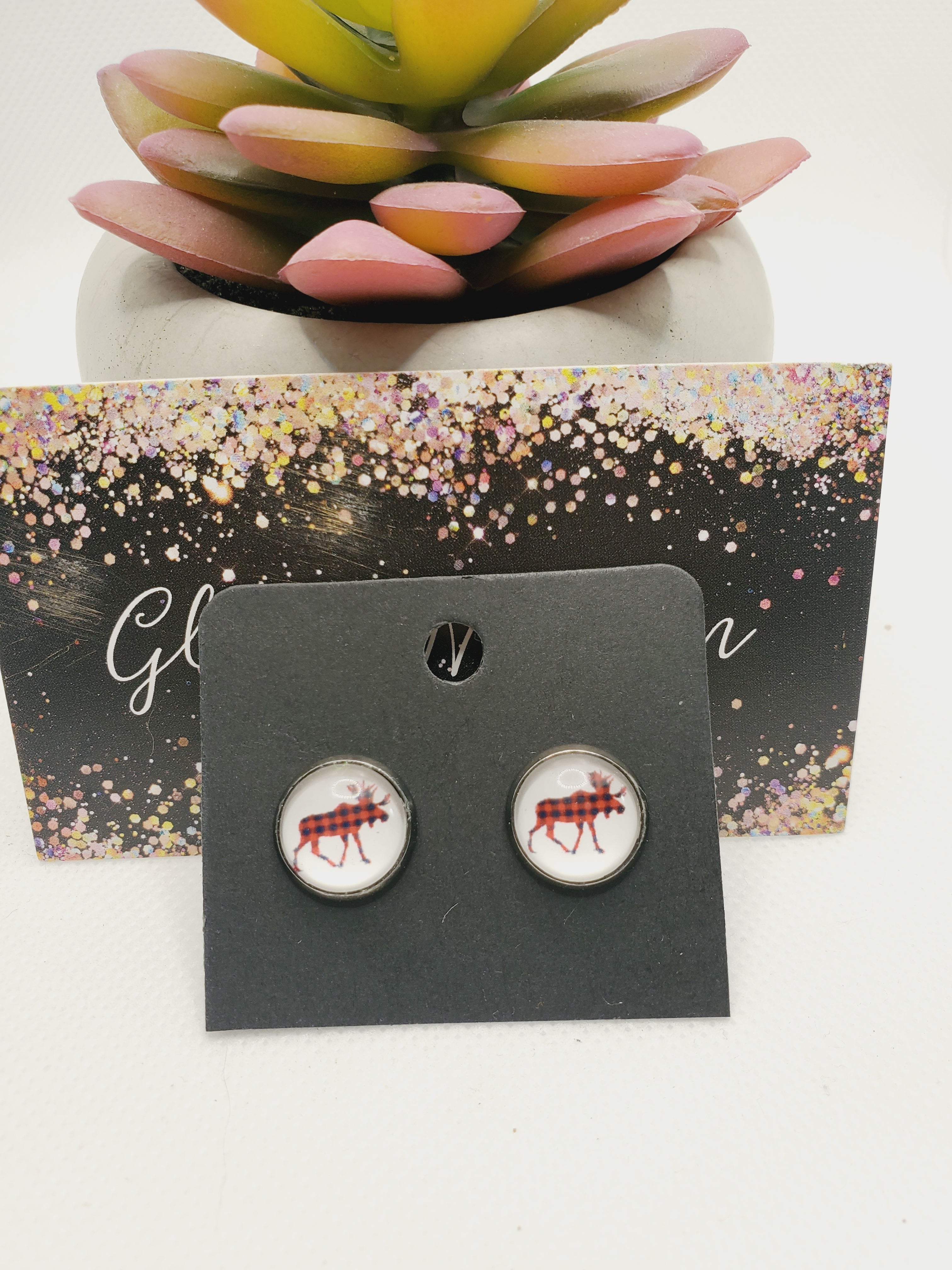 1059 Buffalo Plaid Moose Stud Earrings