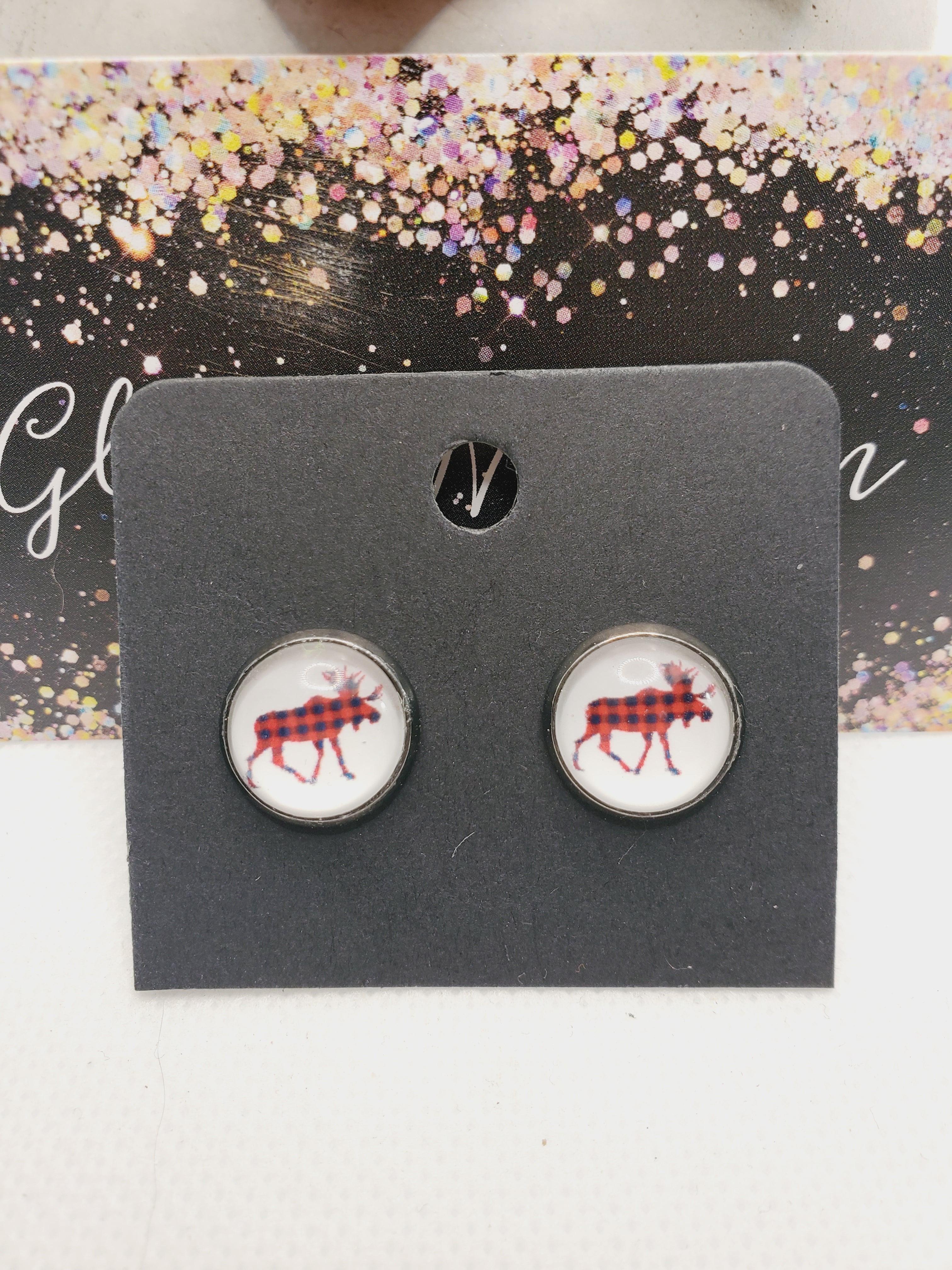 1059 Buffalo Plaid Moose Stud Earrings