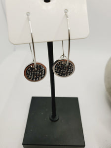 1092 Silver Hoops with Black Druzy