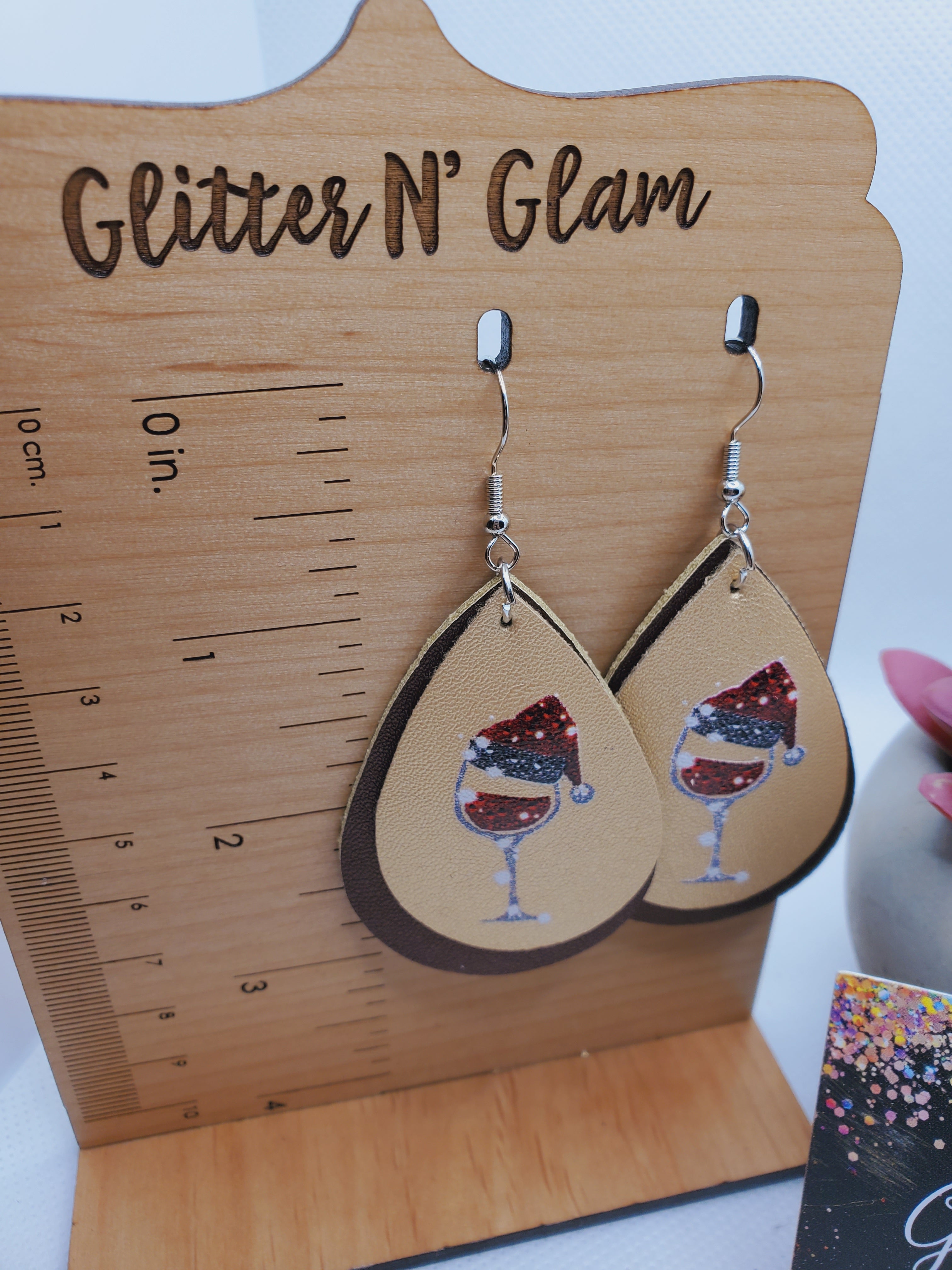1119 Santa Hat Wine Glasses Dangle Earrings