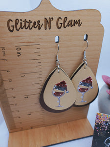 1119 Santa Hat Wine Glasses Dangle Earrings
