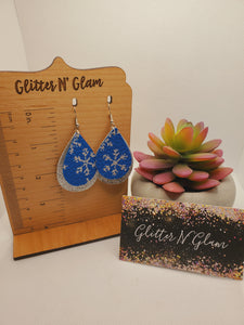 1115 Blue and Silver Snowflakes Dangle Earrings