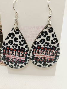 1127 Animal Print "Teachers Always Make the Nice List" Dangle Earrings