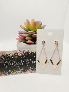 1134 Rosegold Chain V Shaped Dangle Earrings